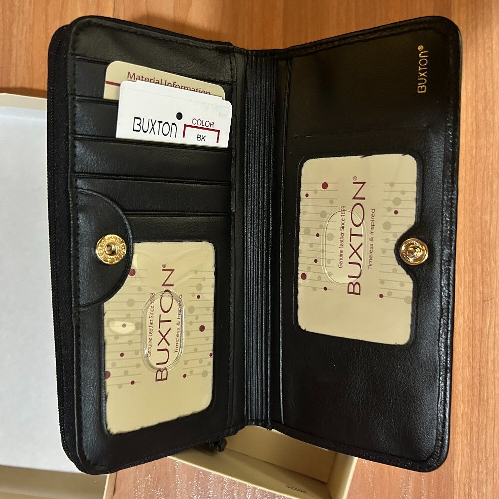 NEW! Buxton Black Leather Zip SOHO Organizer Wallet - Boxed